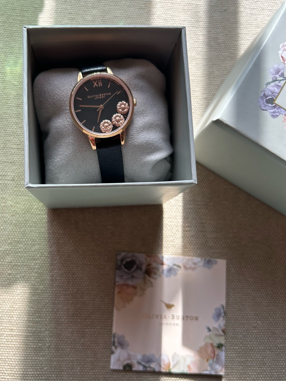 Olivia Burton Dancing Daisy Floating Flowers Watch With Black Leather Band - Picture 5 of 7